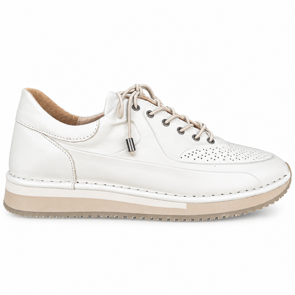 25595 Kadın Sneaker Ayakkabı Bej Hakiki Deri