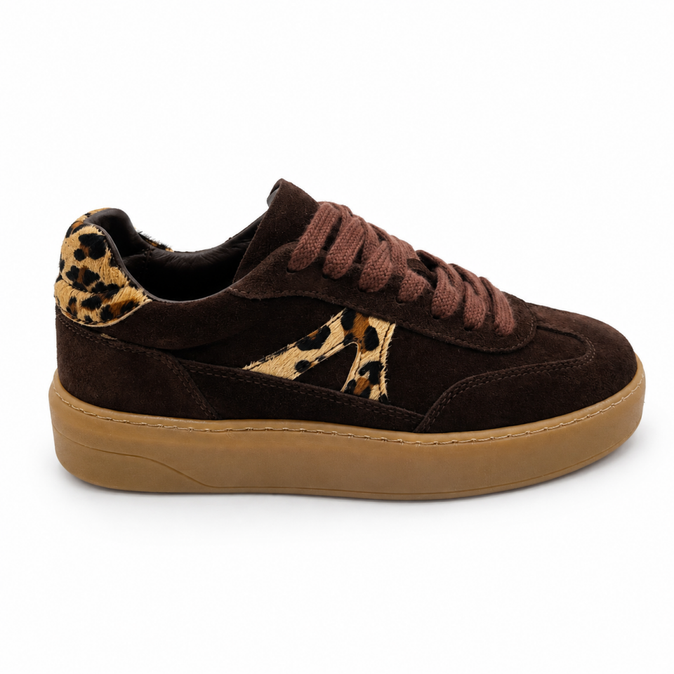 7821 Kadın Sneaker Kahve Süet/Leopar Hakiki Deri