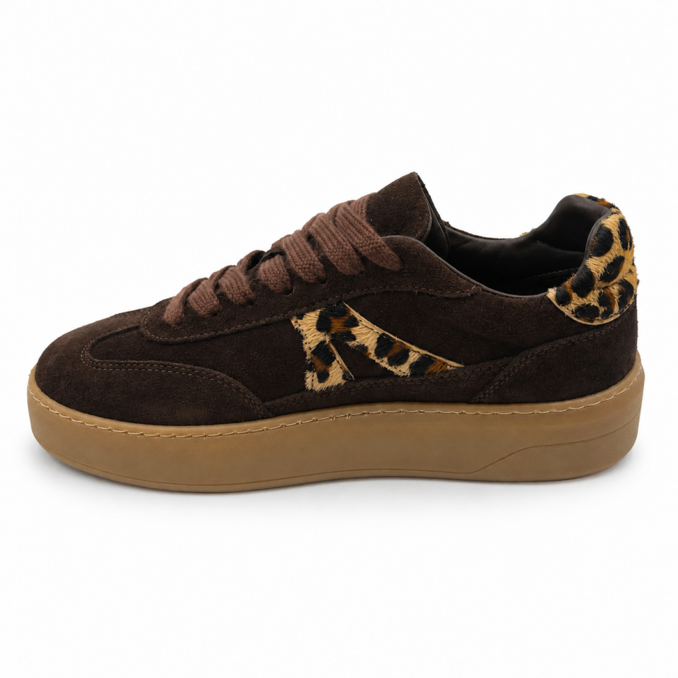 7821 Kadın Sneaker Kahve Süet/Leopar Hakiki Deri