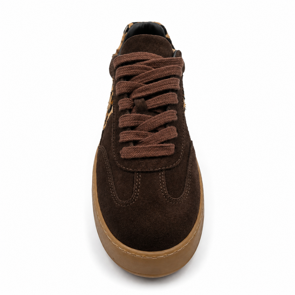7821 Kadın Sneaker Kahve Süet/Leopar Hakiki Deri