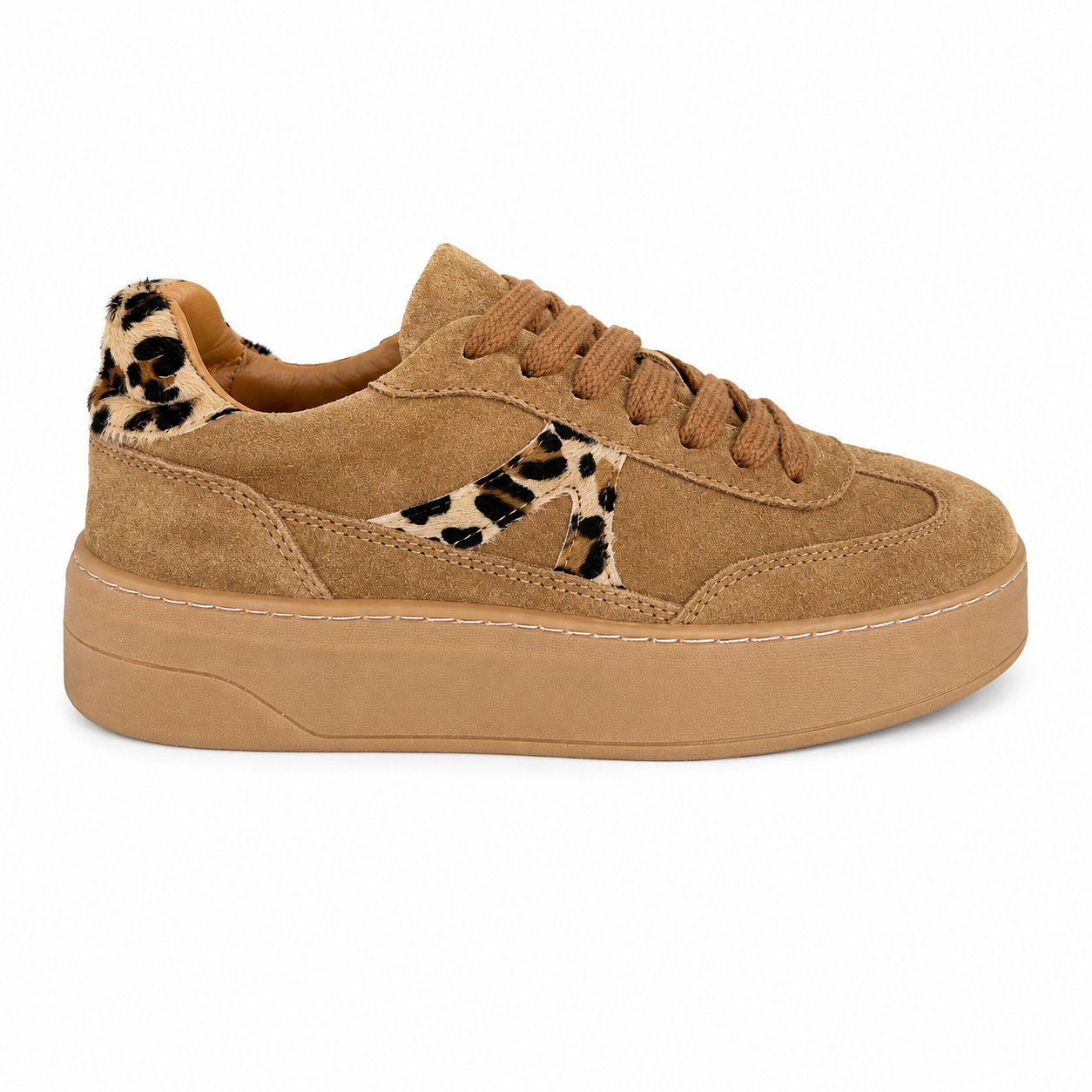 7821 Kadın Sneaker Taba Süet/Leopar Hakiki Deri