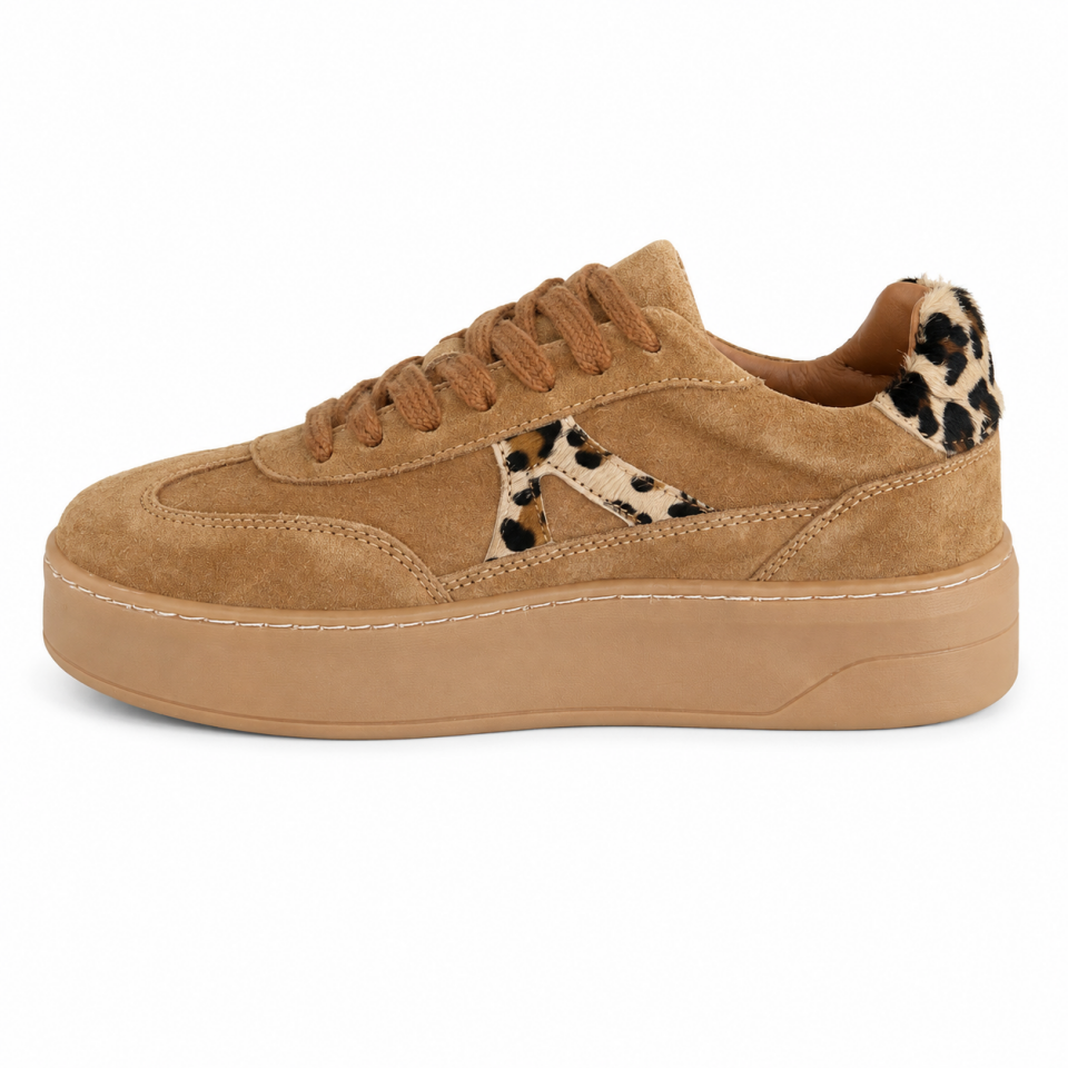 7821 Kadın Sneaker Taba Süet/Leopar Hakiki Deri
