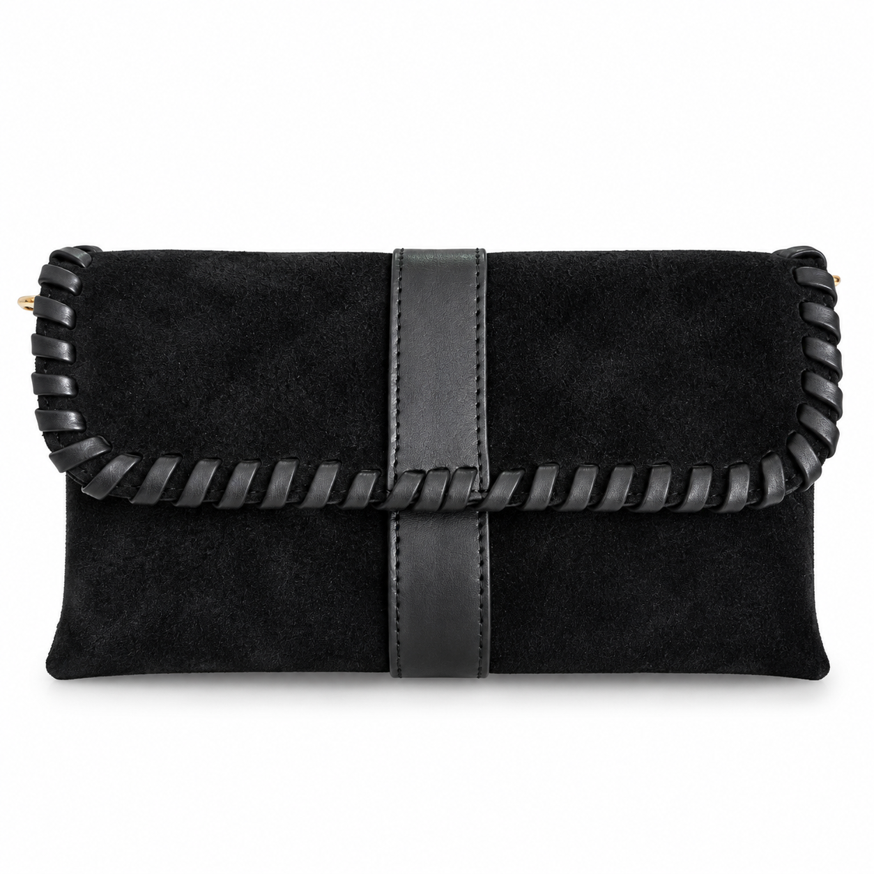 358-1  Kadın Clutch Siyah Süet Hakiki Deri