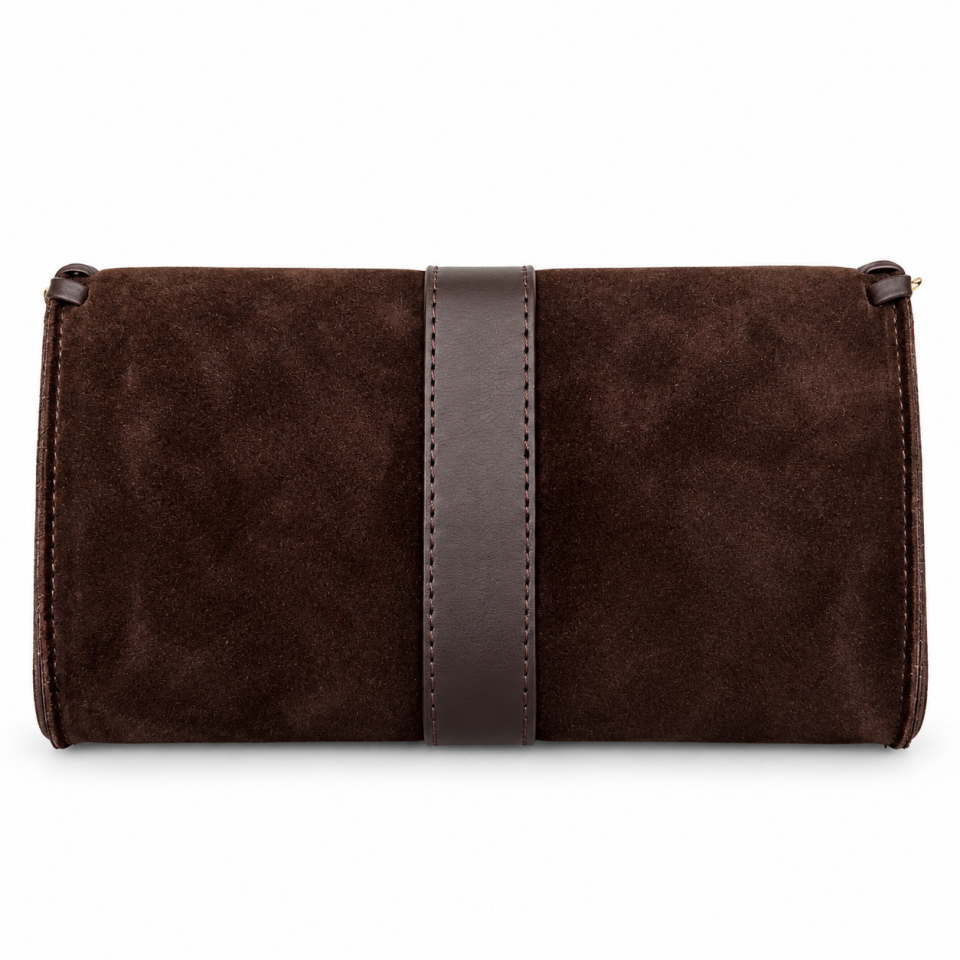 358-1  Kadın Clutch Kahve Süet Hakiki Deri
