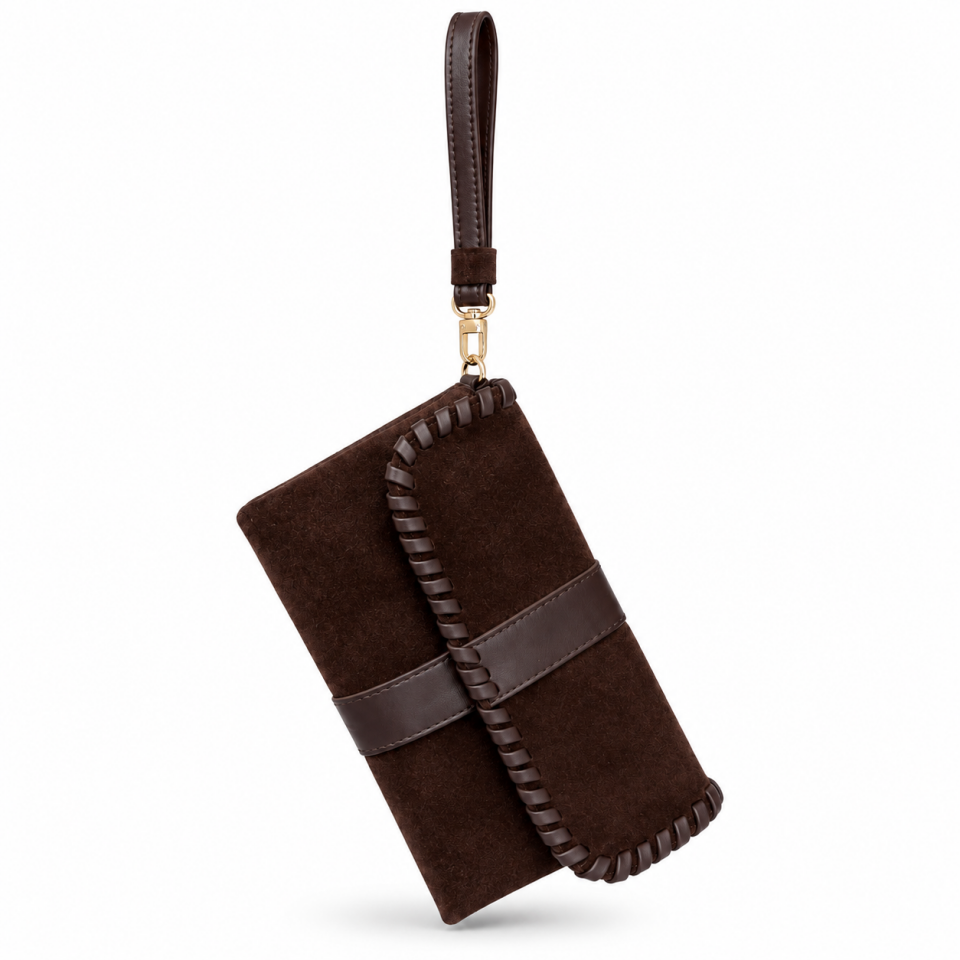 358-1  Kadın Clutch Kahve Süet Hakiki Deri