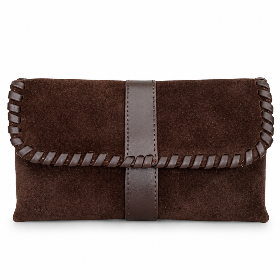 358-1  Kadın Clutch Kahve Süet Hakiki Deri