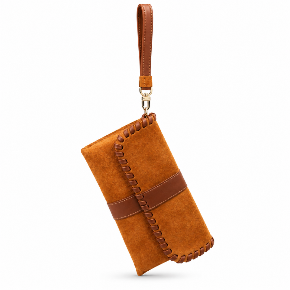 358-1  Kadın Clutch Taba Süet Hakiki Deri