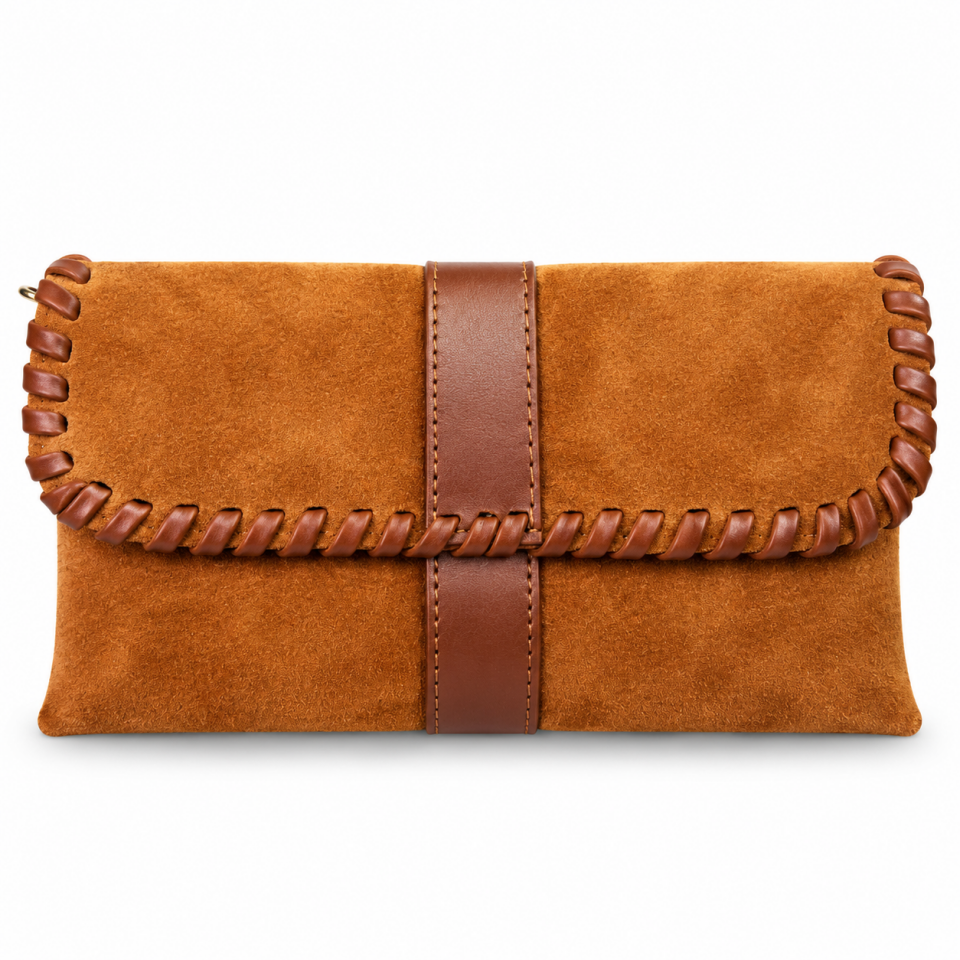 358-1  Kadın Clutch Taba Süet Hakiki Deri