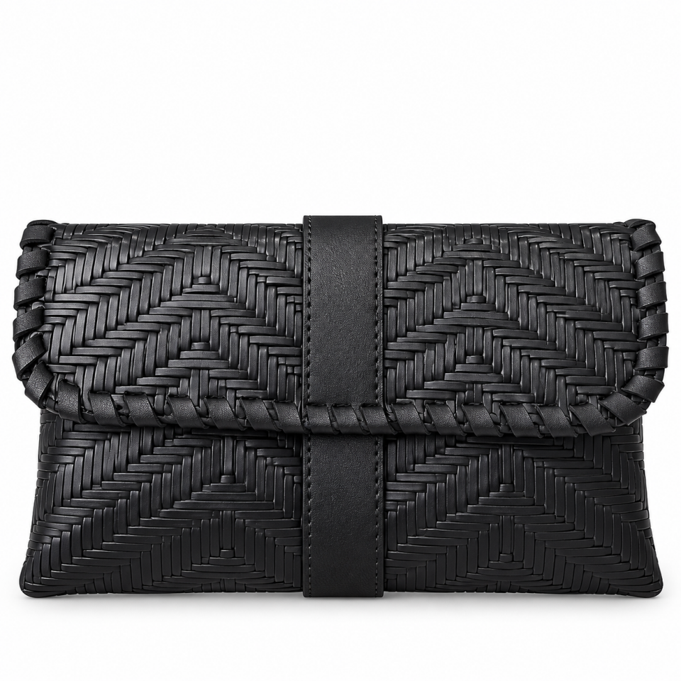 358-2 Kadın Clutch Siyah  Hakiki Deri