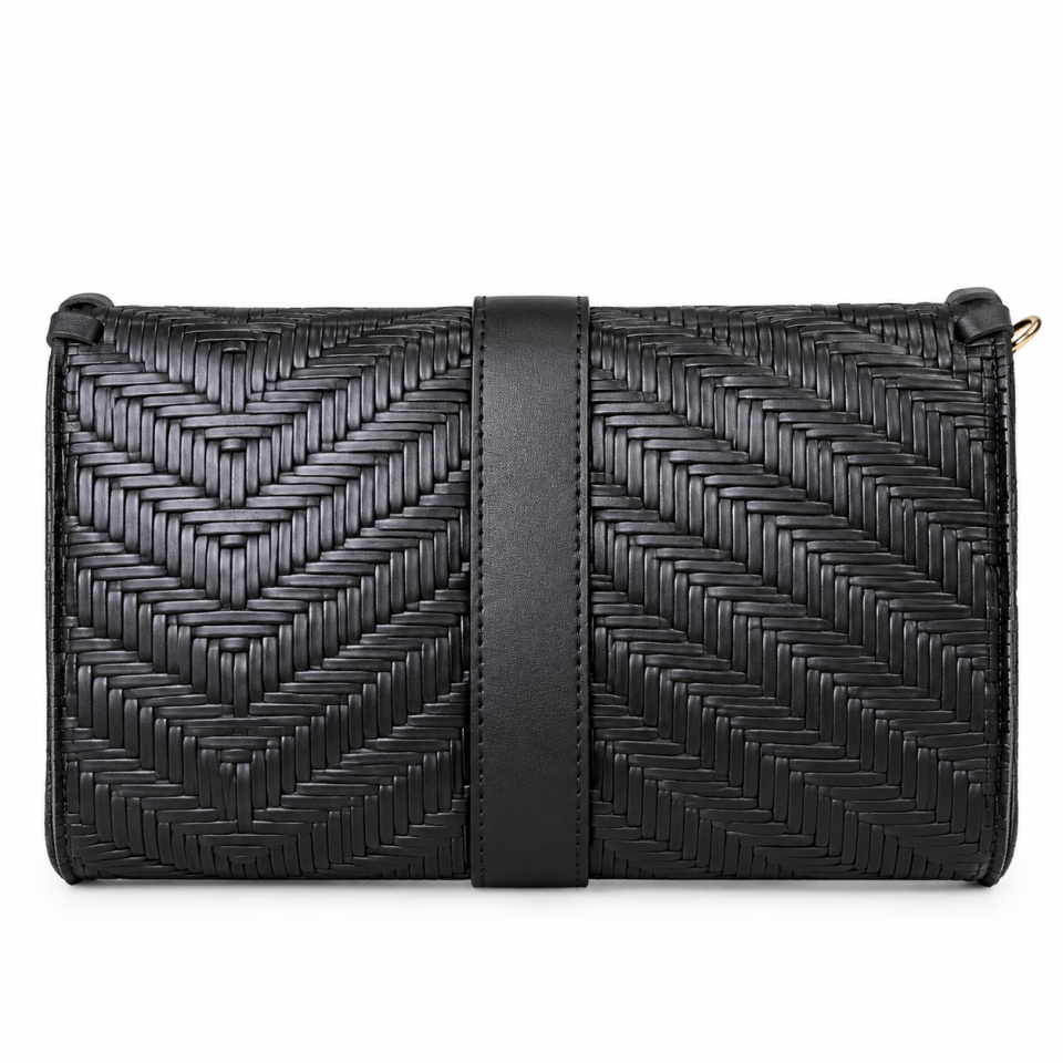 358-2 Kadın Clutch Siyah  Hakiki Deri