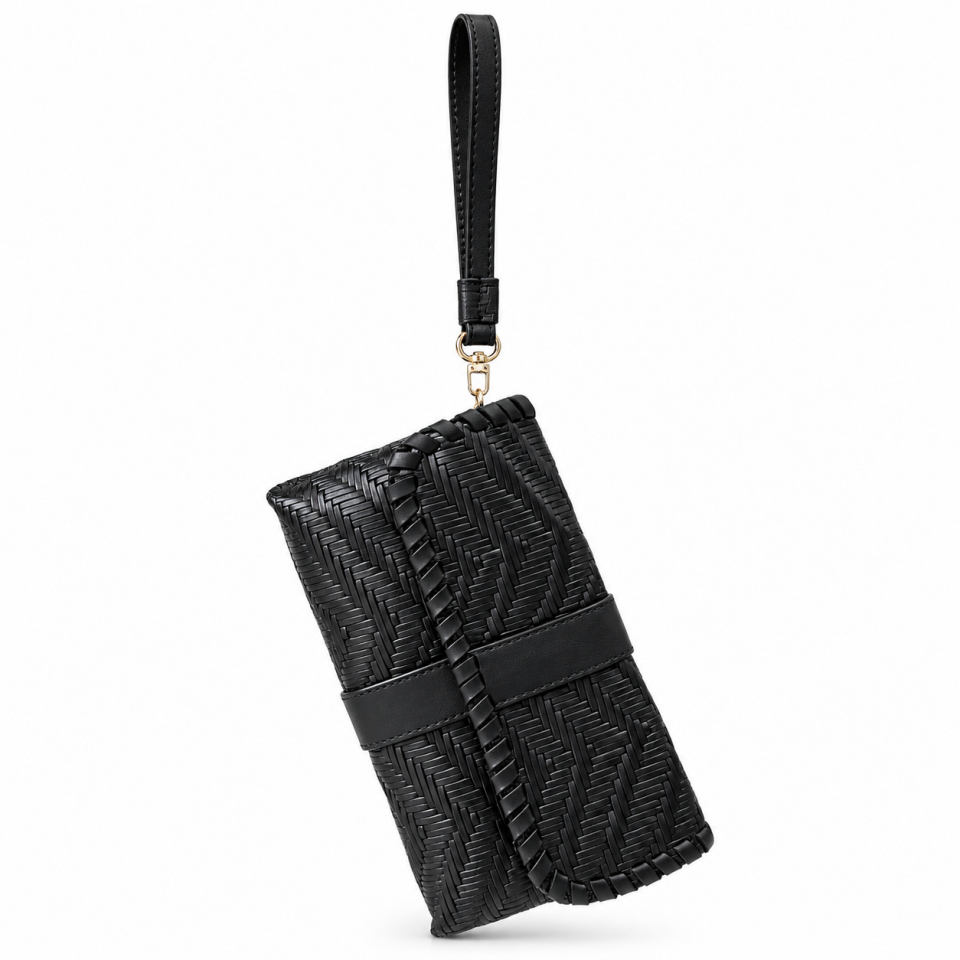 358-2 Kadın Clutch Siyah  Hakiki Deri